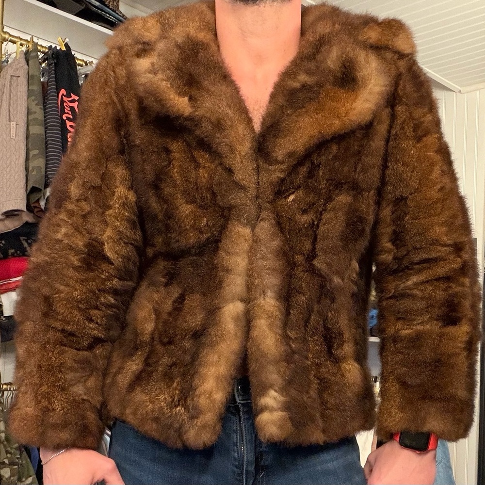 Geniune Vintage New Zealand Brown Possum Fur Jacket With Hook Closure Size Mediu